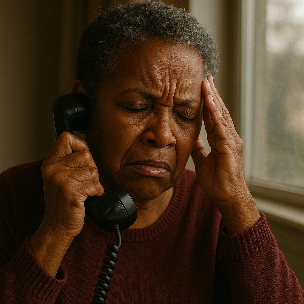 Senior frustrated on phone